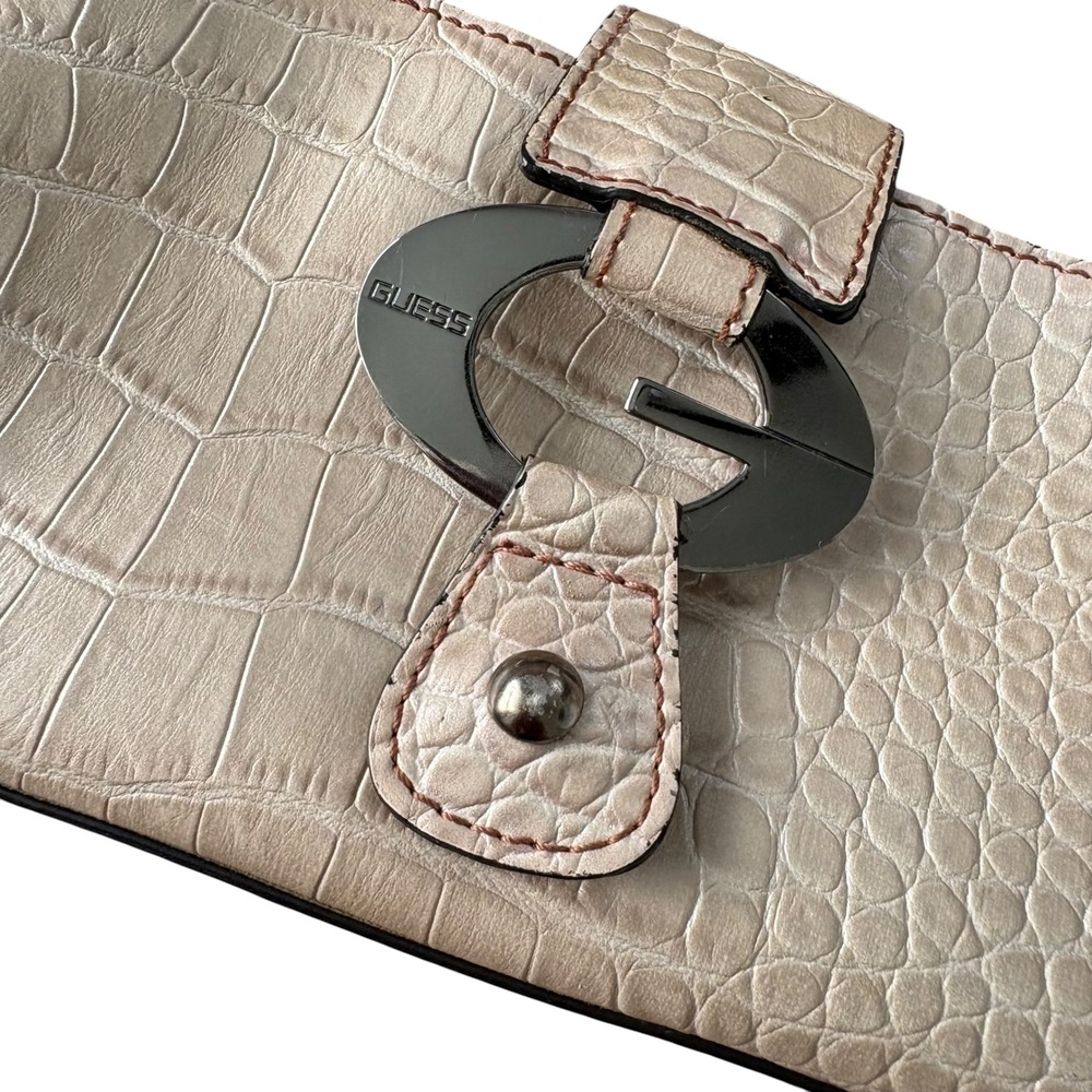 Guess Y2K Cream Croc Embossed Baguette Shoulder Bag Silver G Logo Purse McBling - Picture 2 of 11